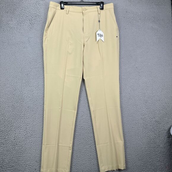 1764 Signature Golf Chino Pants Mens 34X32 Tan Flat Front Straight Stretch NEW